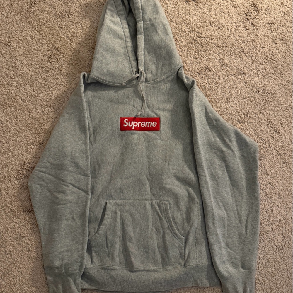Supreme Heather Gray Hoodie with Red Logo